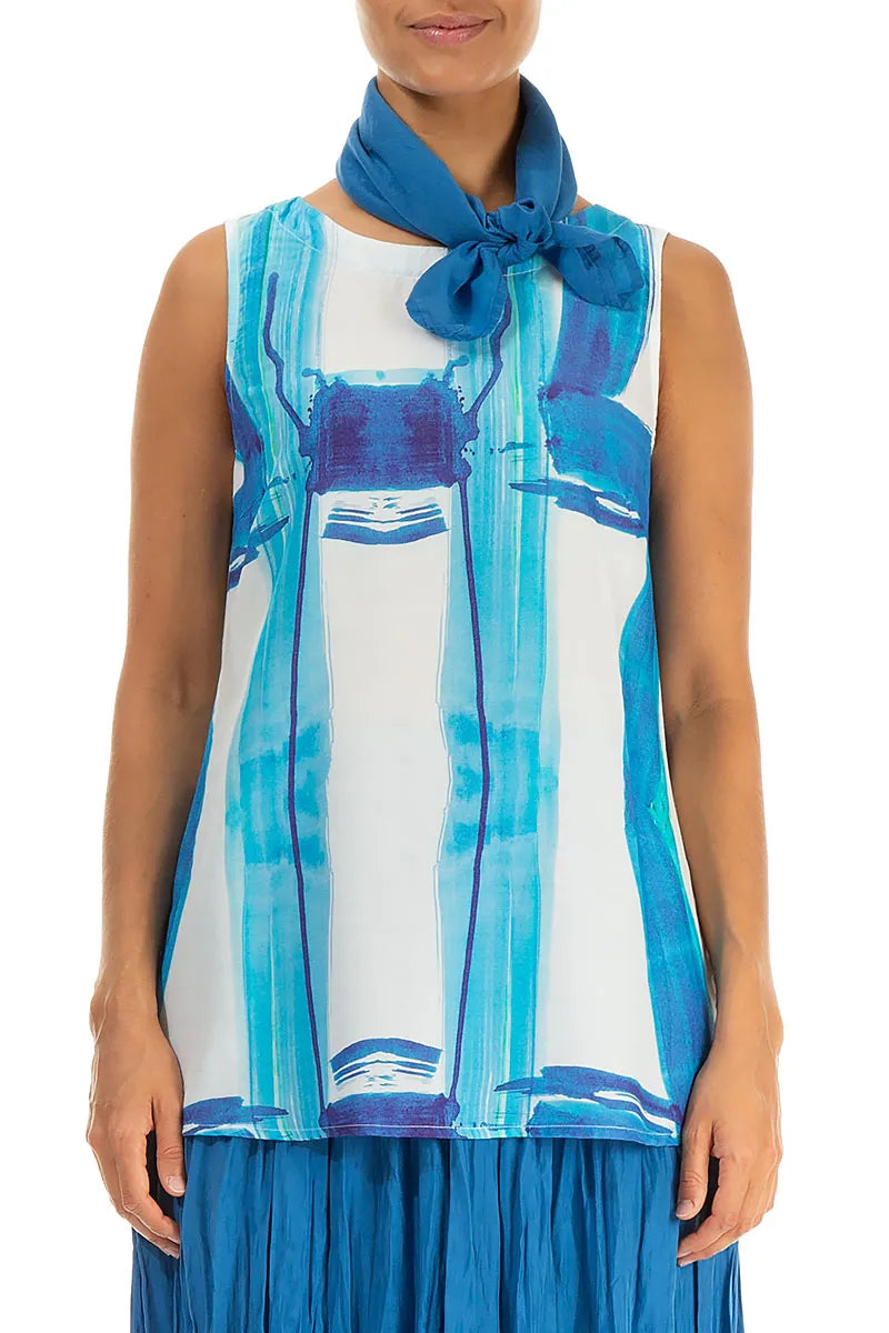 Square Cobalt Blue Silk Cotton Scarf 1
