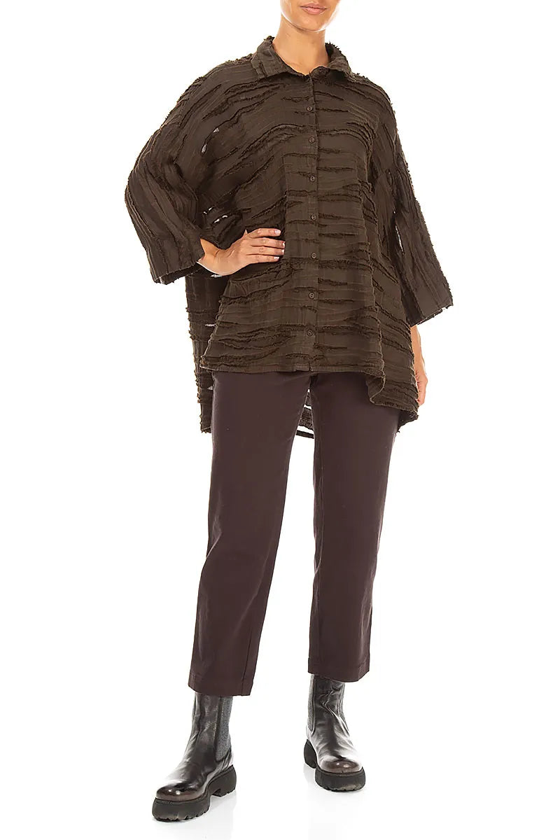 Cropped Truffle Brown Stretch Cotton Trousers 4
