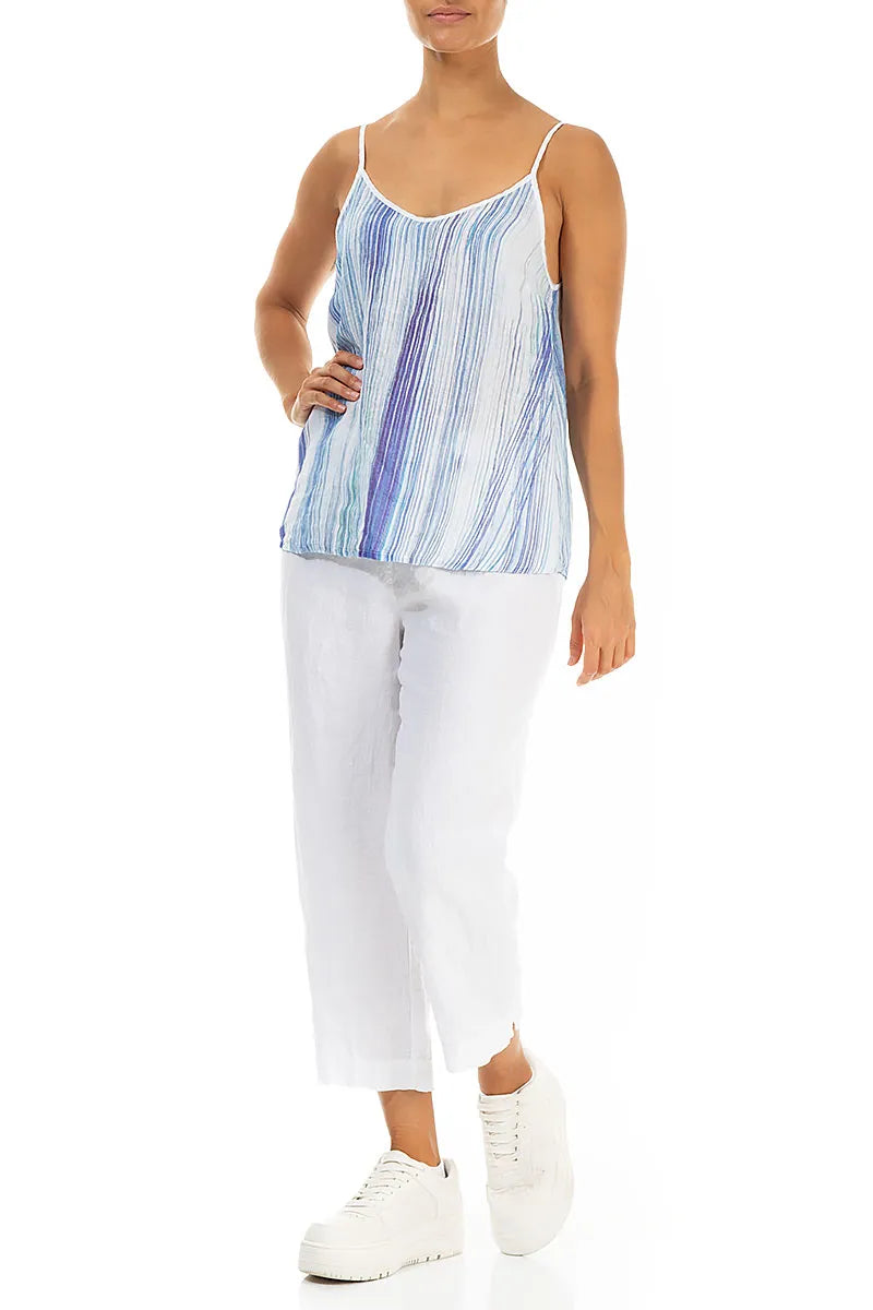 Strappy Blue Wash Stripe Linen Camisole Top 4