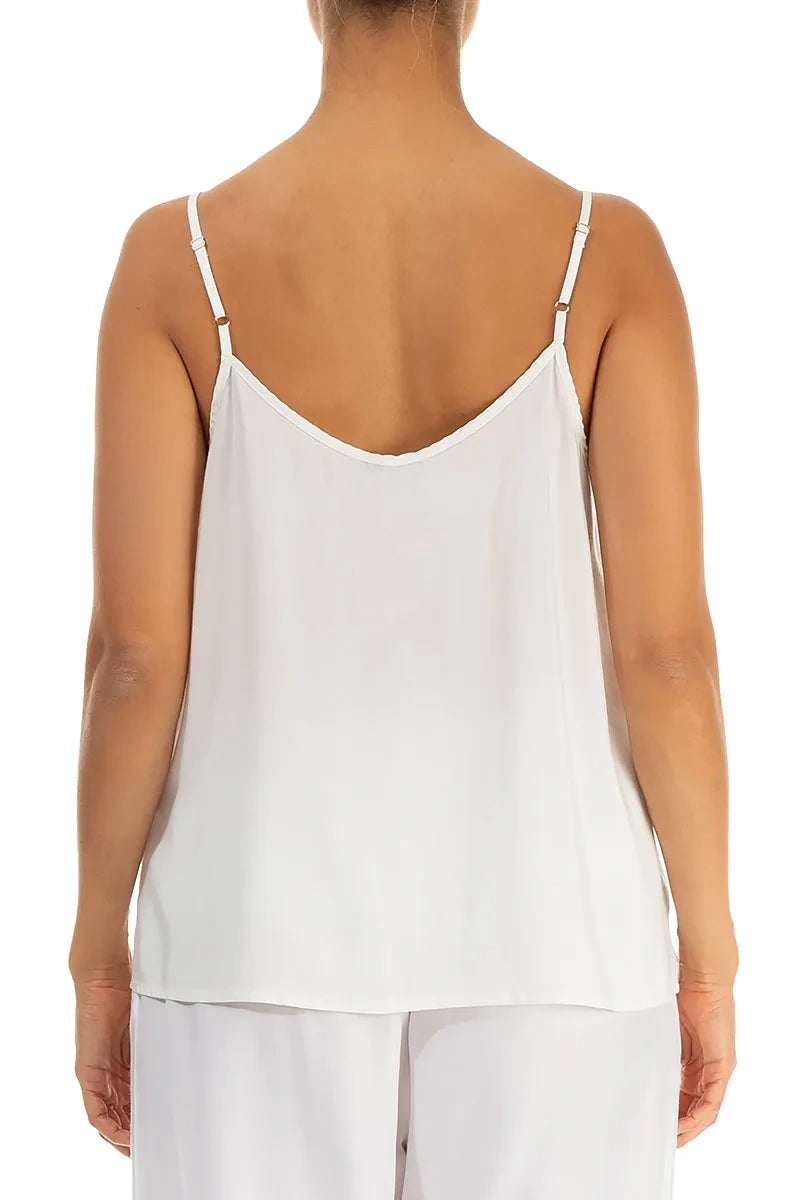 Strappy White Silk Bamboo Camisole Top 2