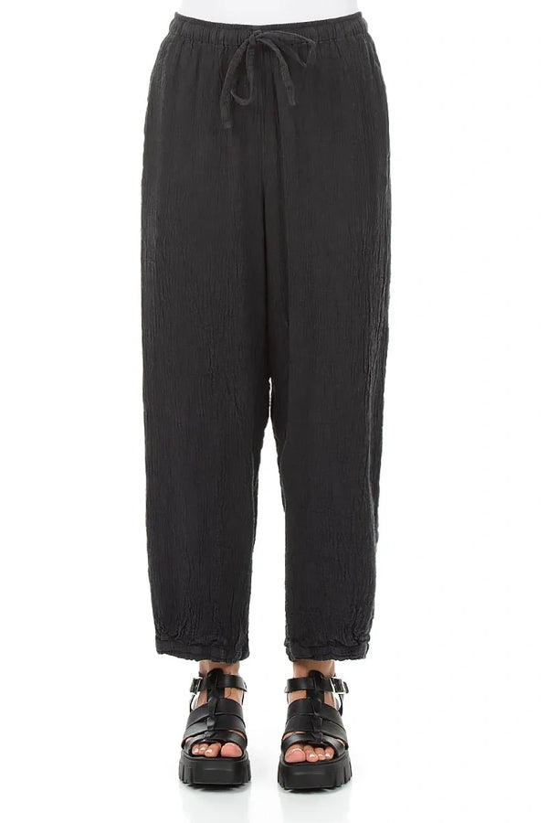 Taper Tie Up Graphite Linen Viscose Trousers 1