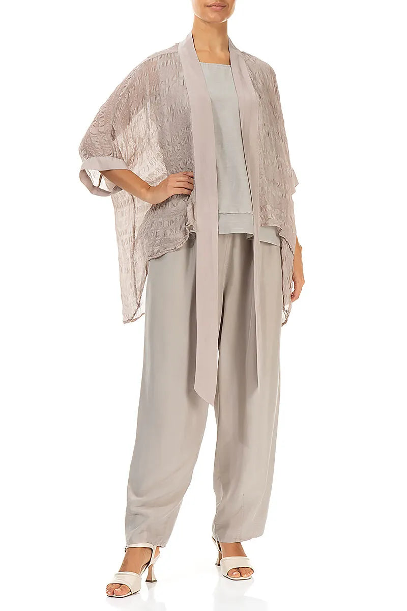 Tie Up Beige Textured Silk Jacket 5