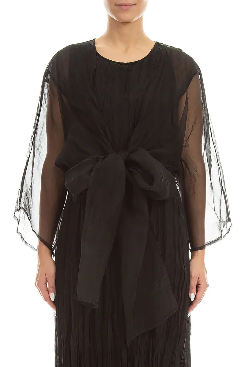 Tie Up Black Silk Chiffon Jacket 1