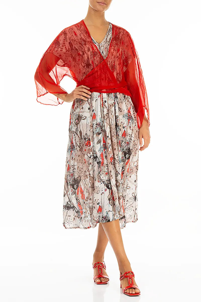 Tie Up Flame Orange Silk Chiffon Jacket 4