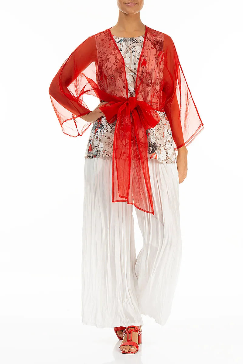 Tie Up Flame Orange Silk Chiffon Jacket 5