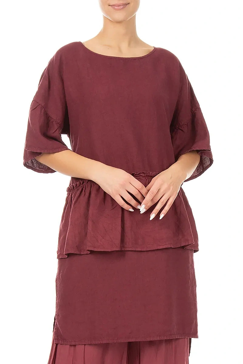 Tiered Antique Ruby Linen Tunic Dress 3