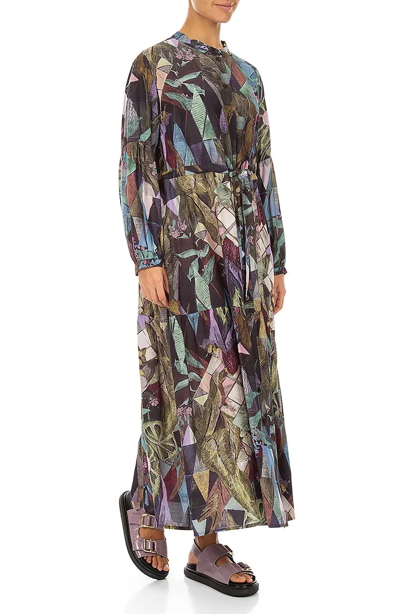 Tiered Tie Up Art Mosaic Silk Bamboo Dress 3