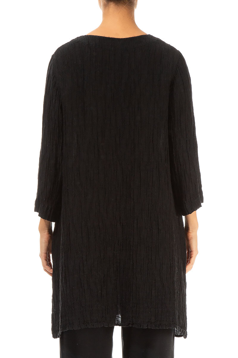 Two Pockets Black Crinkled Silk Tunic 2