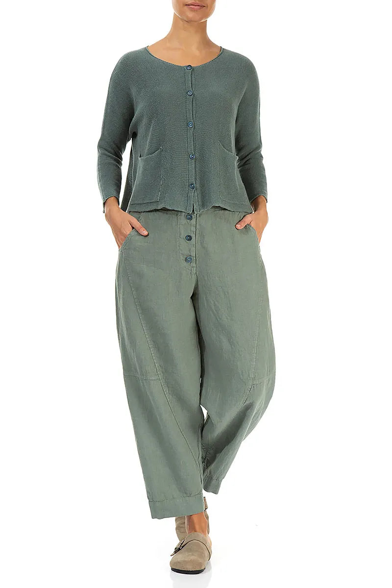 Two Pockets Sage Linen Cardigan 4
