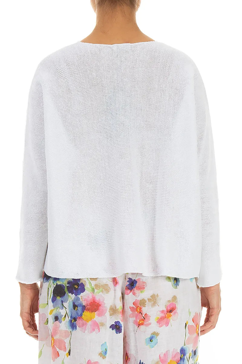 Two Pockets White Linen Cardigan 2