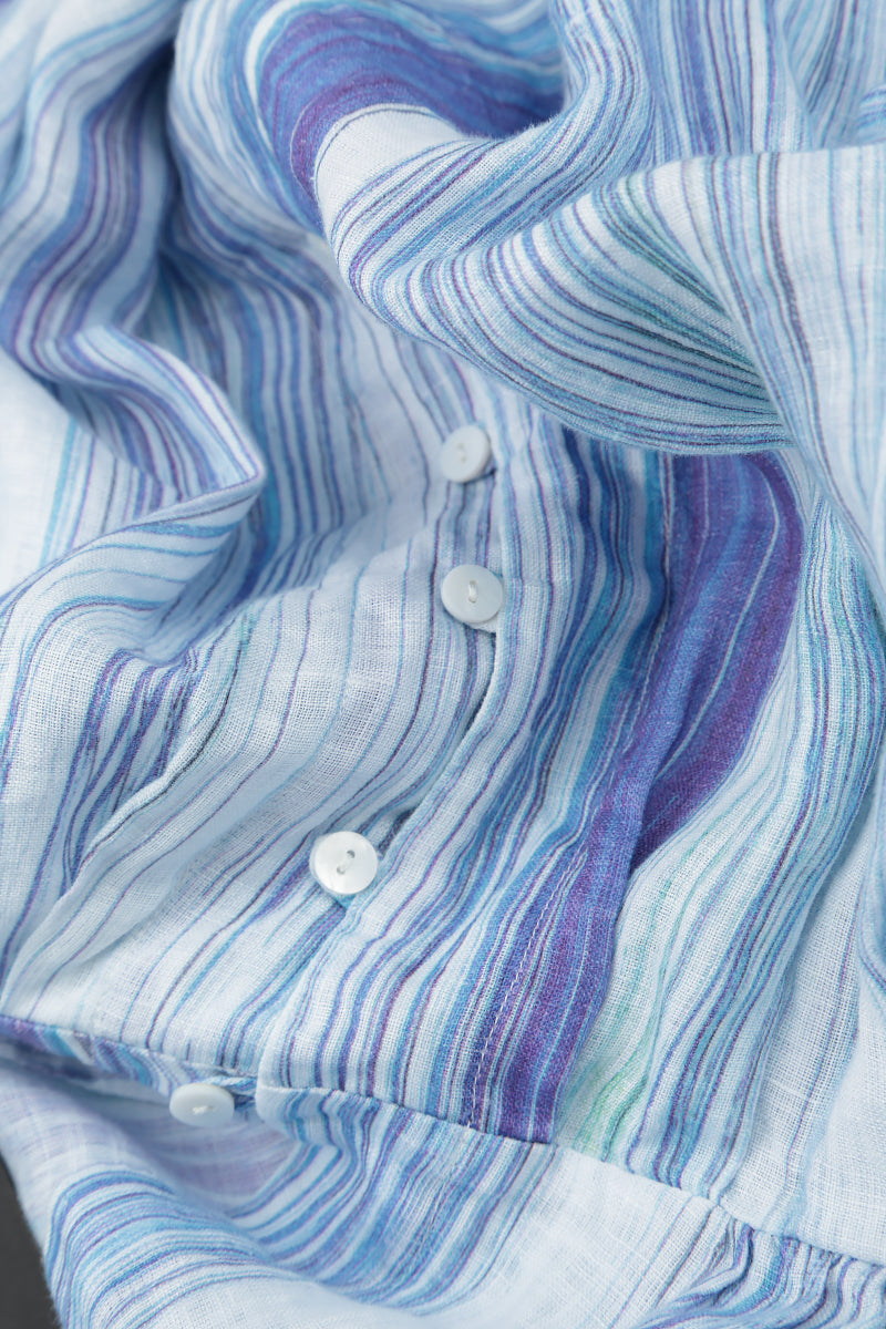 V-Neck Blue Wash Stripe Linen Jacket 6