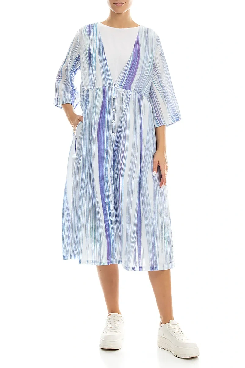 V-Neck Blue Wash Stripe Linen Jacket 3