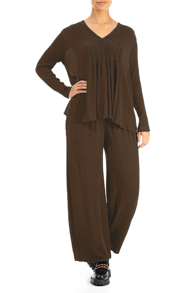 Straight Chocolate Silk Viscose Trousers 4