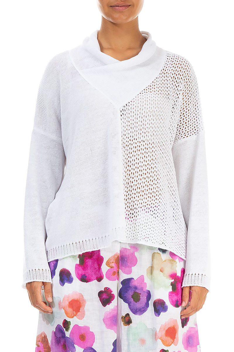 V-Neck Overlap White Linen Jumper 1