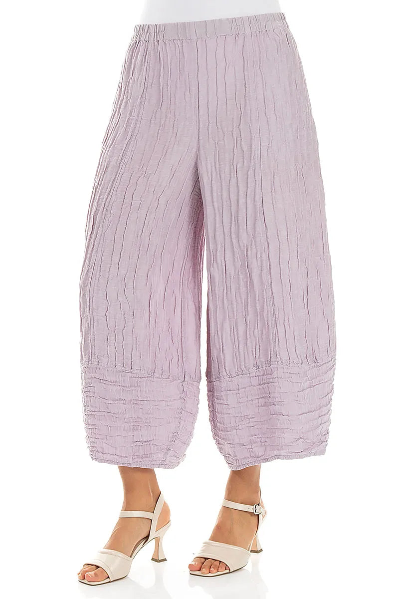 Wide Cropped Crinkled Lilac Silk Linen Trousers 3