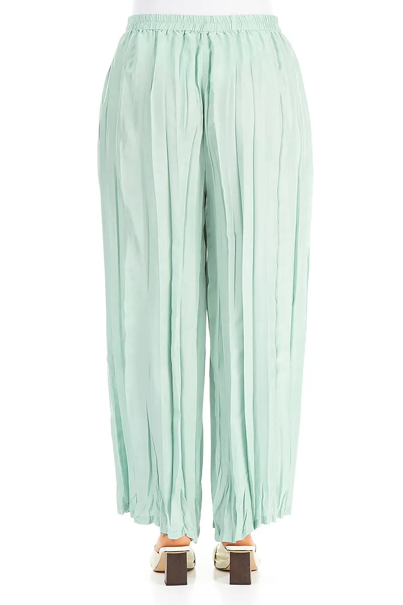 Wide Flowy Mint Crumpled Pure Silk Trousers 2