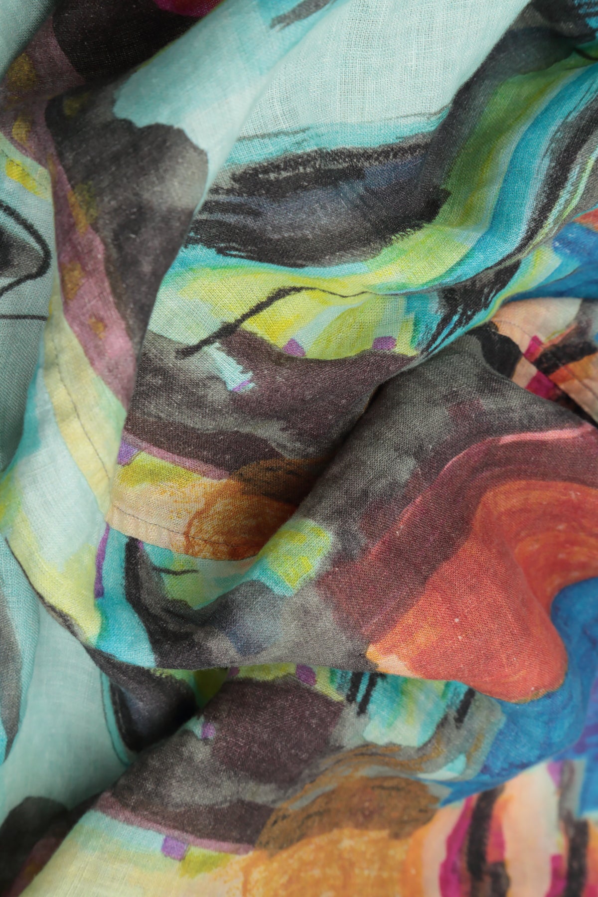 Wide Leg Cuffs Abstract Linen Culottes 5