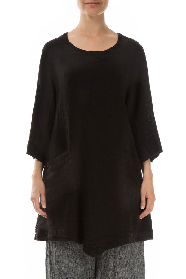 Two Pockets Black Mélange Linen Tunic 1