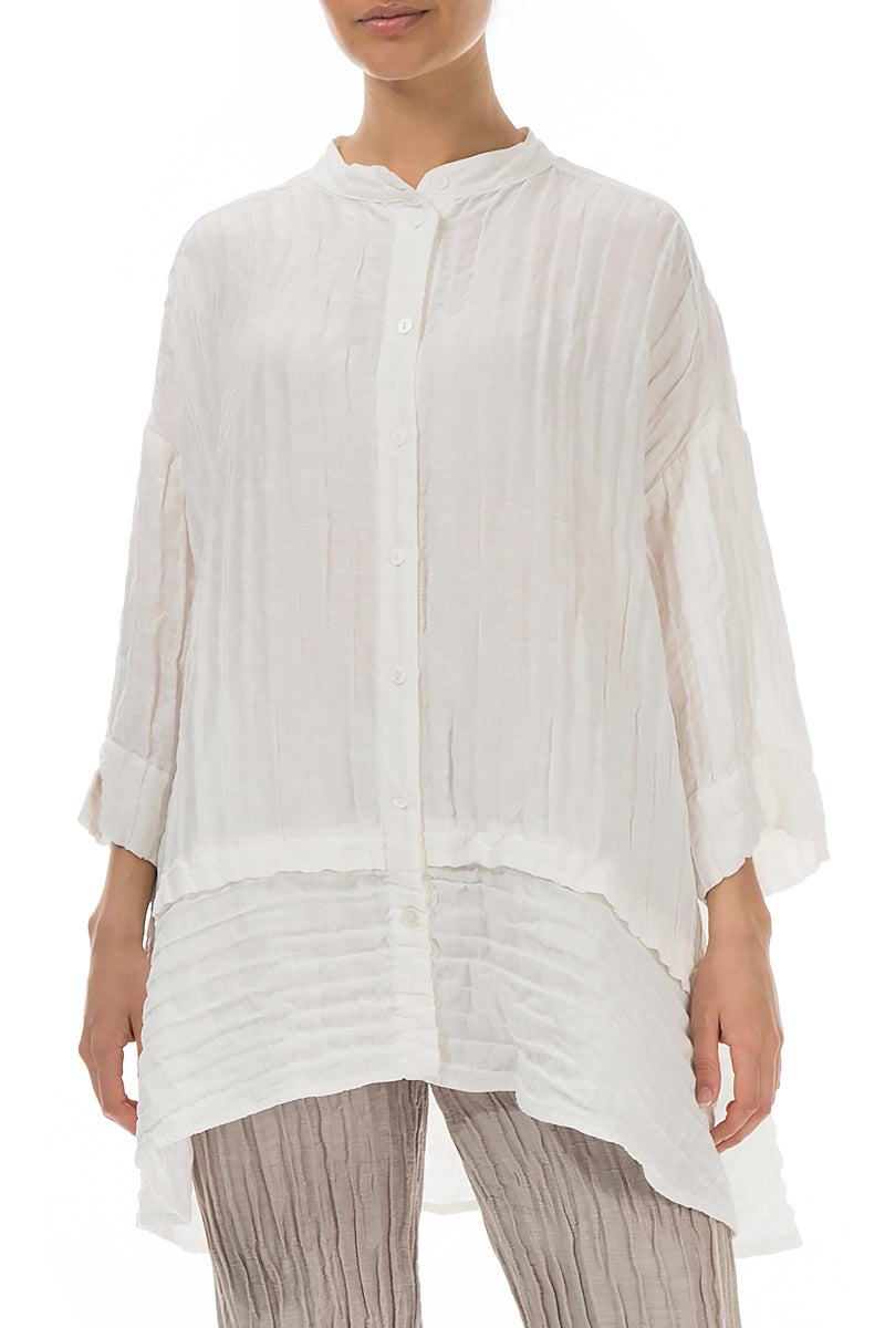 Flared Crinkled Off White Silk Linen Shirt 3