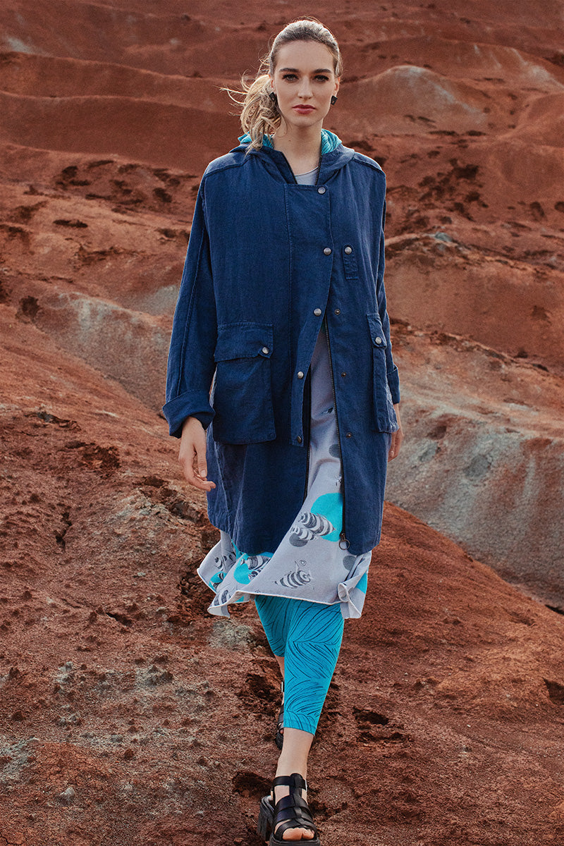 Hooded Back Pocket Denim Blue Linen Jacket 7