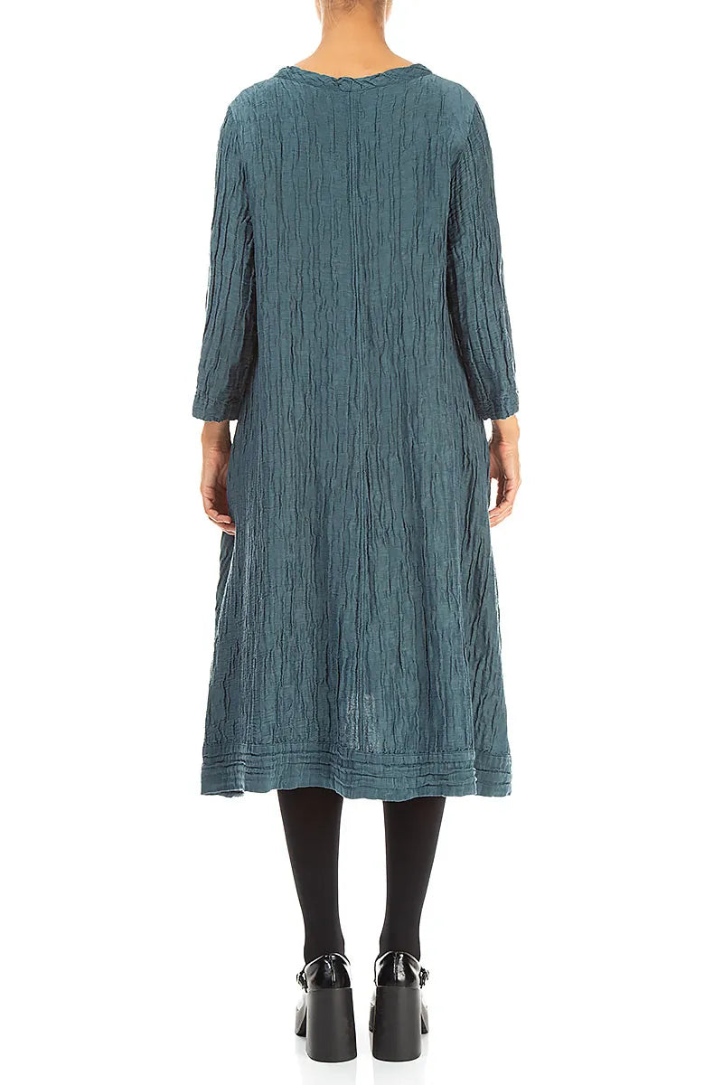 Robe trapèze en Soie Lin Turquoise profond Froissé
