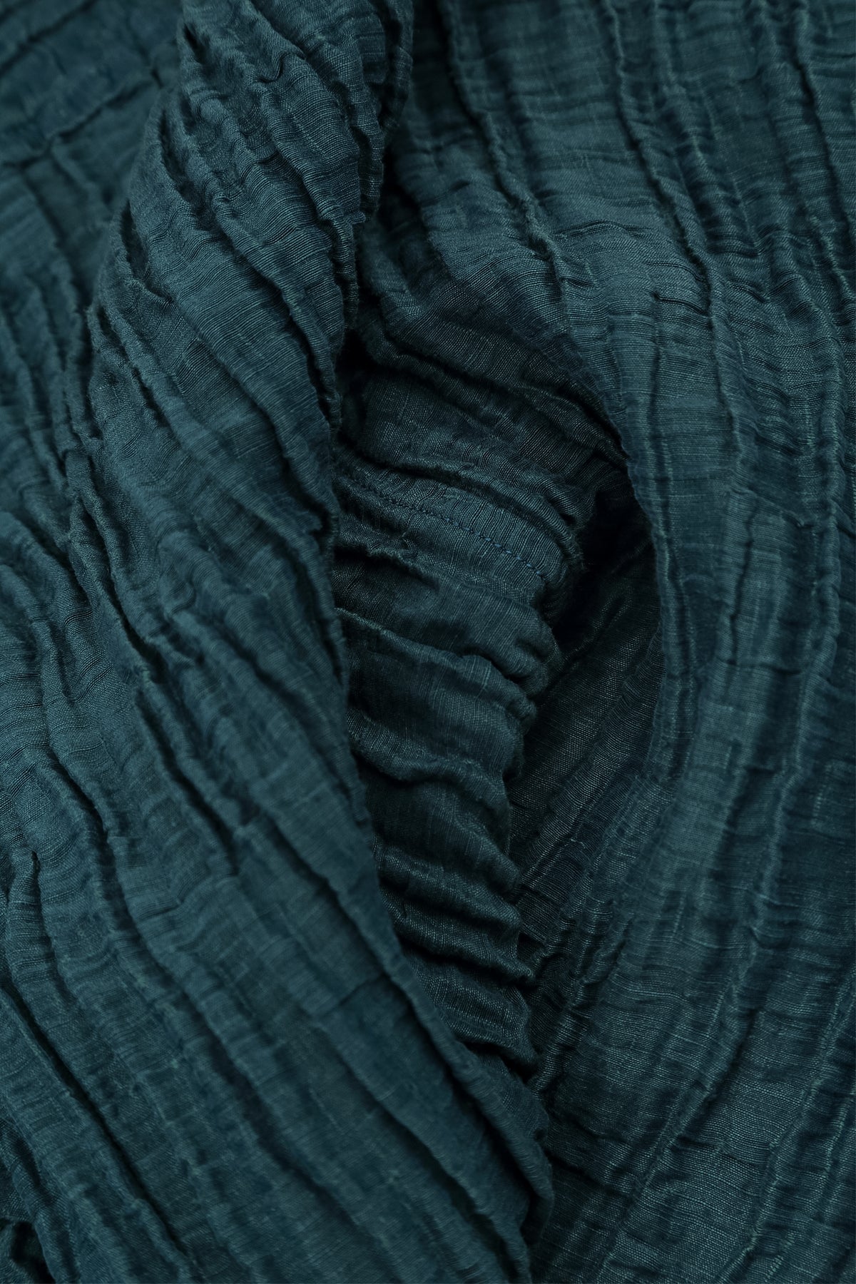 A-Line Deep Turquoise Crinkled Silk Linen Dress
