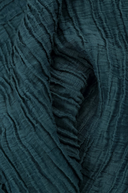A-Line Deep Turquoise Crinkled Silk Linen Dress
