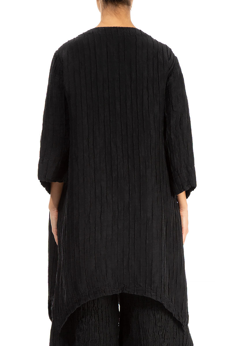 Asymmetric Crinkled Black Silk Linen Tunic 2