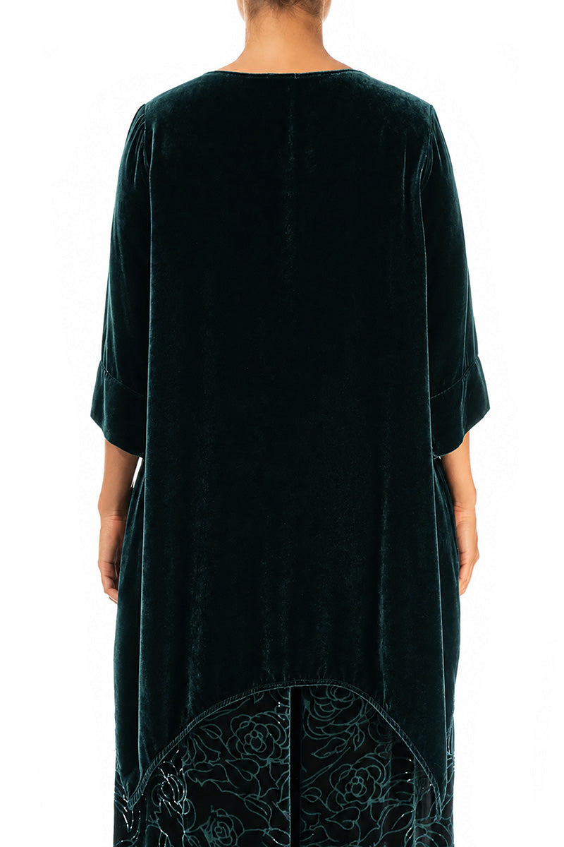 Tunique asymétrique en Velours de Soie Turquoise profond
