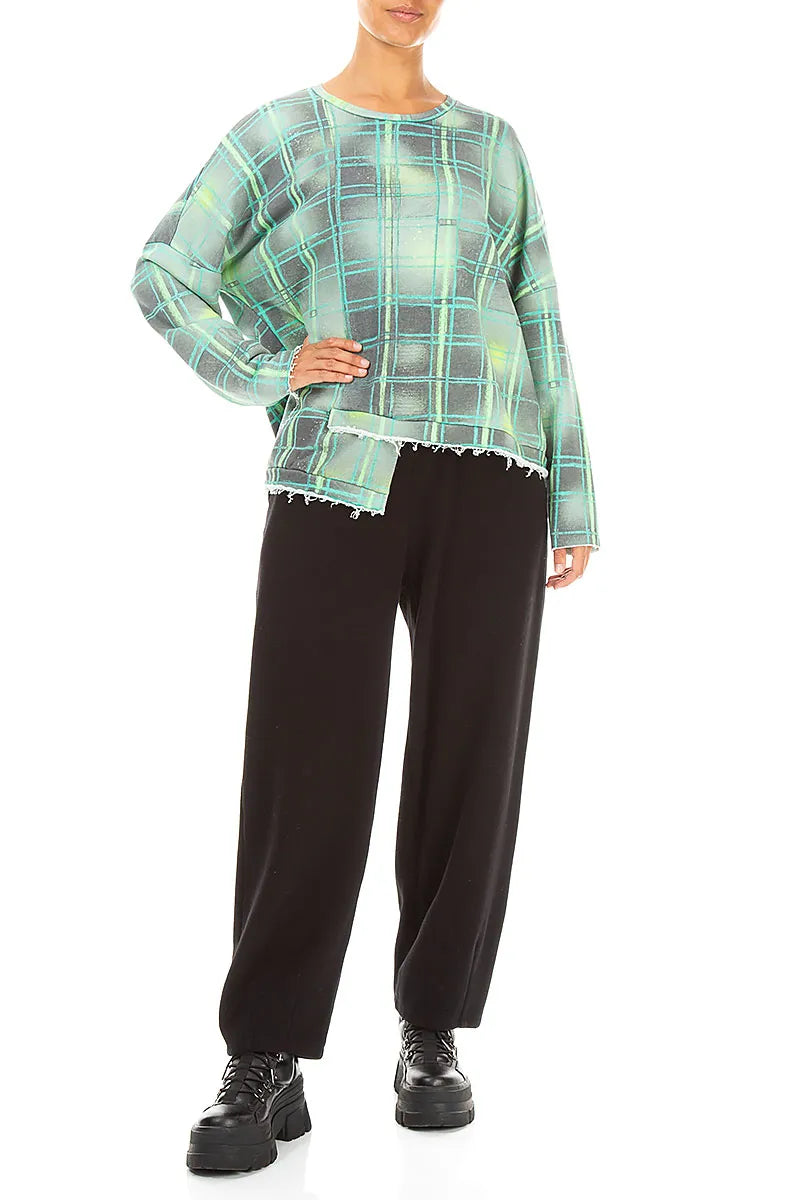 Asymmetric Emerald Grid French Terry Cotton Blouse 4