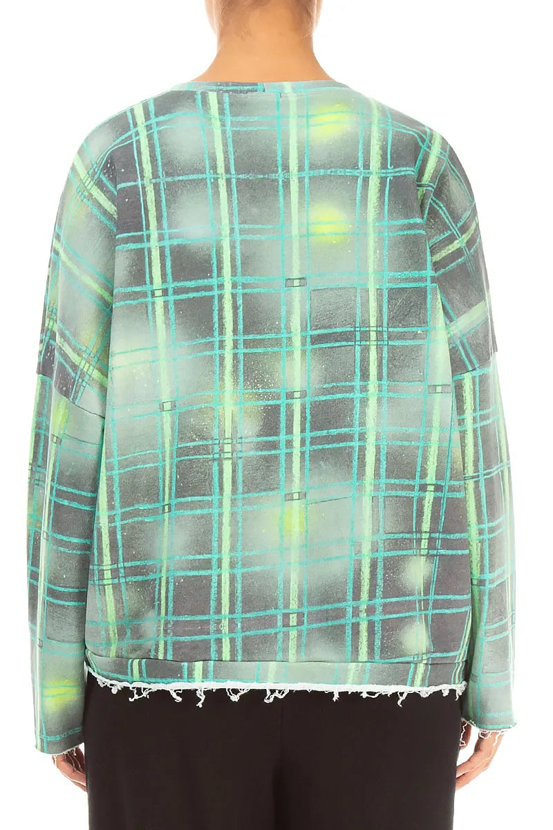 Asymmetric Emerald Grid French Terry Cotton Blouse 2