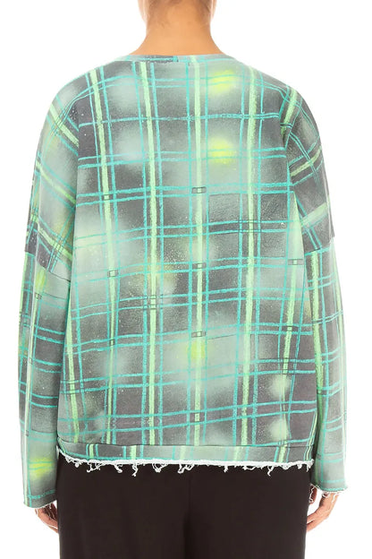 Asymmetric Emerald Grid French Terry Cotton Blouse 2