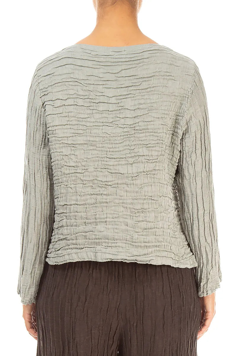 Asymmetric Olive Grey Crinkled Silk Linen Blouse 2