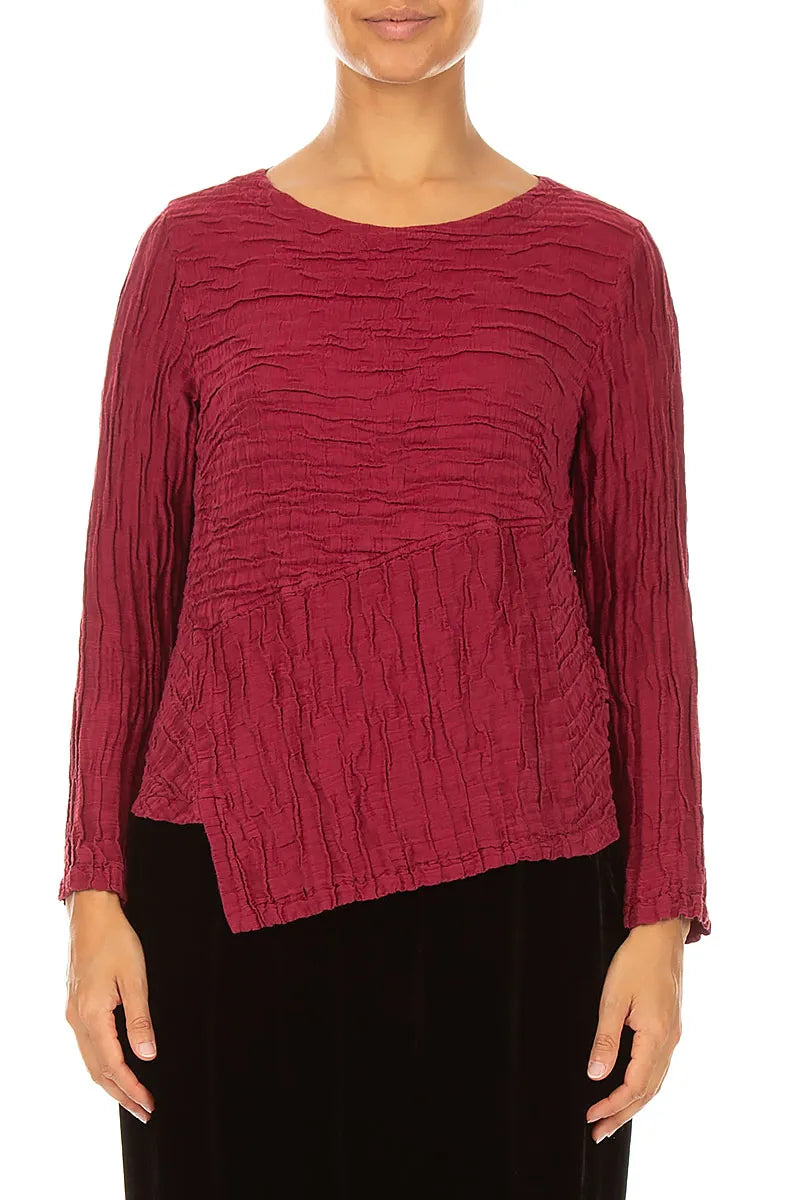 Asymmetric Ruby Crinkled Silk Linen Blouse 1