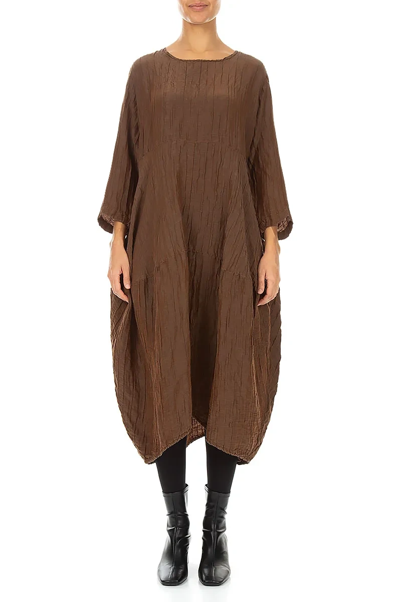 Balloon Crinkled Aged Copper Silk Linen Dress 1