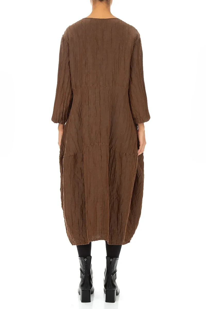 Balloon Crinkled Aged Copper Silk Linen Dress 2