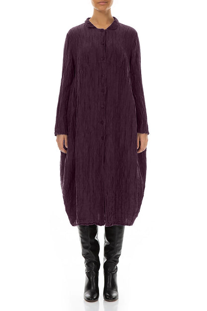 Balloon Crinkled Deep Plum Silk Linen Jacket 1