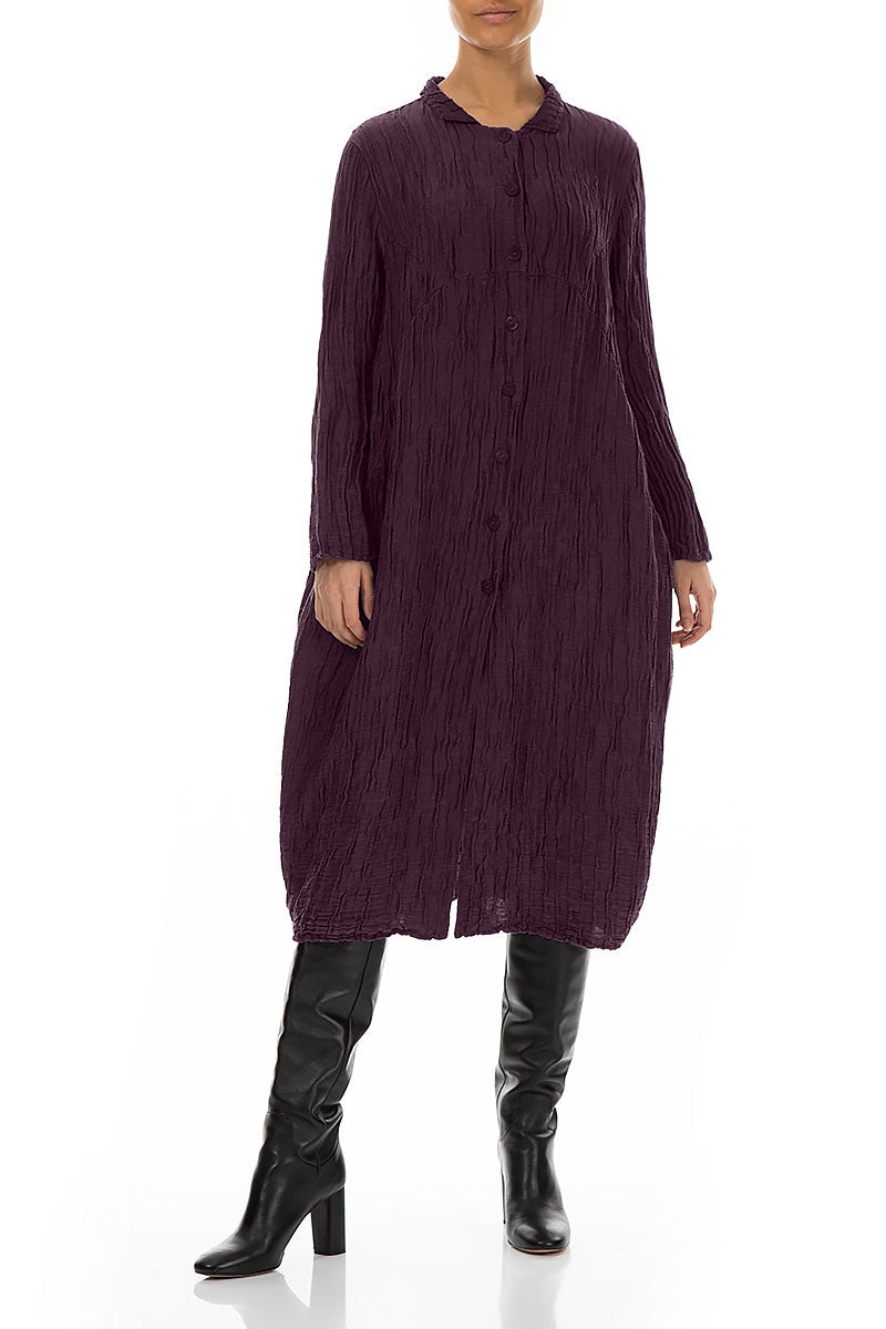 Balloon Crinkled Deep Plum Silk Linen Jacket 3