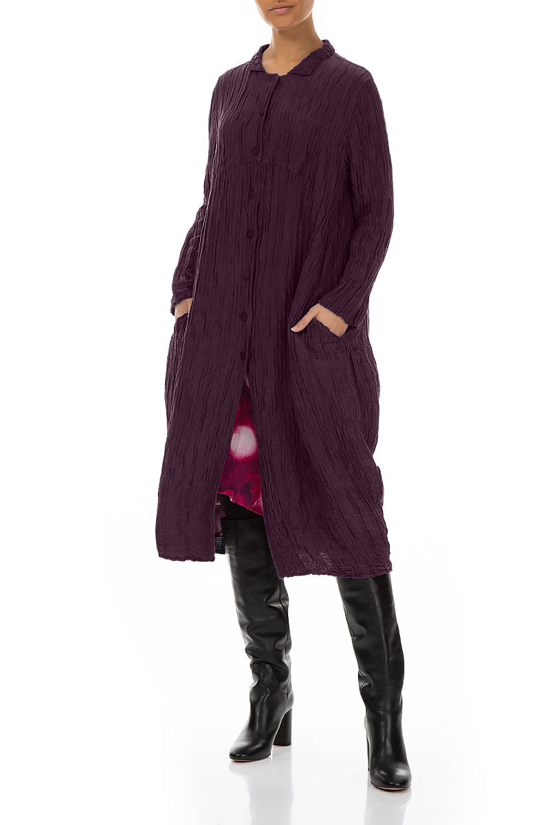 Balloon Crinkled Deep Plum Silk Linen Jacket 4