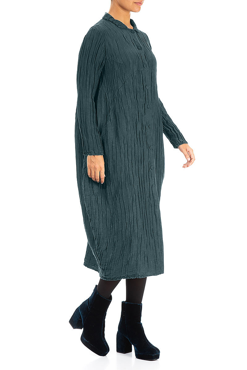 Ballonjacke aus Crinkle-Seide und Leinen in Dunkeltürkis