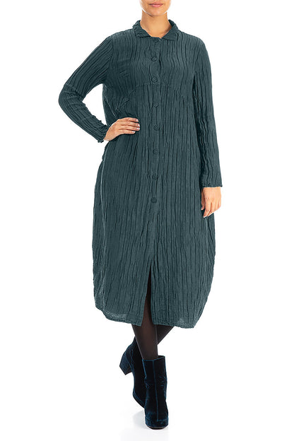 Ballonjacke aus Crinkle-Seide und Leinen in Dunkeltürkis