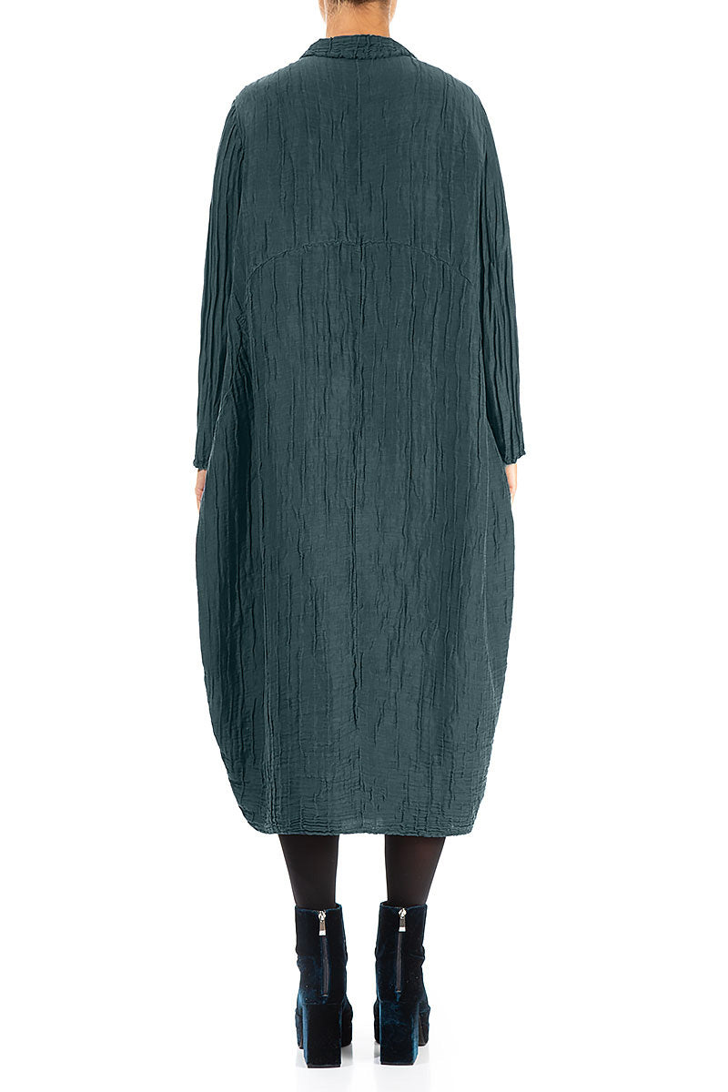 Ballonjacke aus Crinkle-Seide und Leinen in Dunkeltürkis
