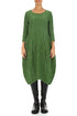 Balloon Crinkled Shamrock Green Silk Linen Dress 1
