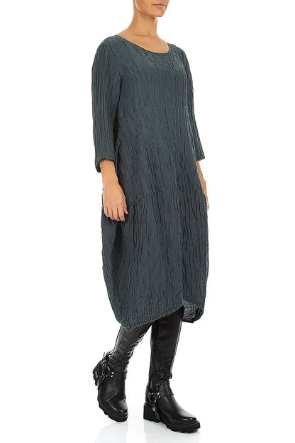 Balloon Crinkled Slate Silk Linen Dress