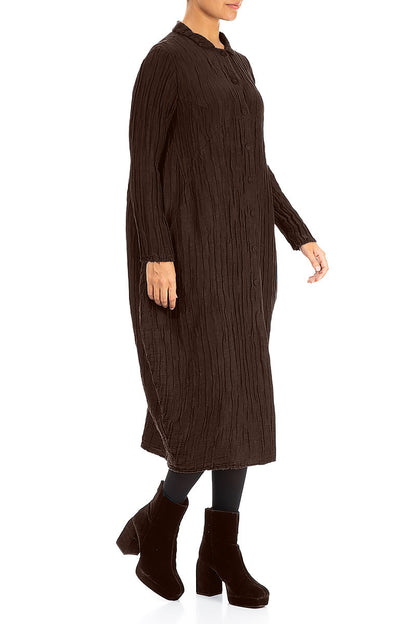Veste ballon froissée en soie et lin Brun truffe