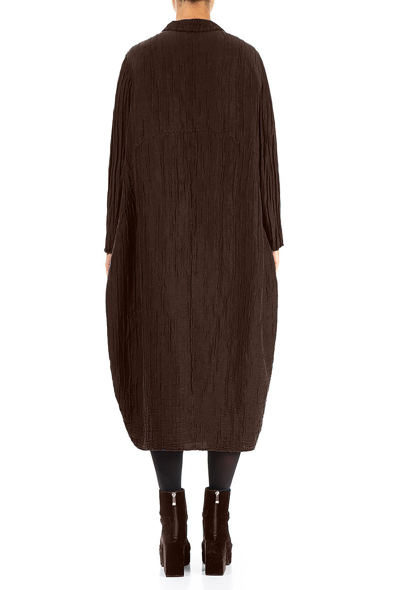 Veste ballon froissée en soie et lin Brun truffe
