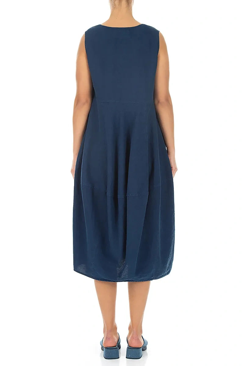 Sleeveless Balloon Navy Linen Dress 2