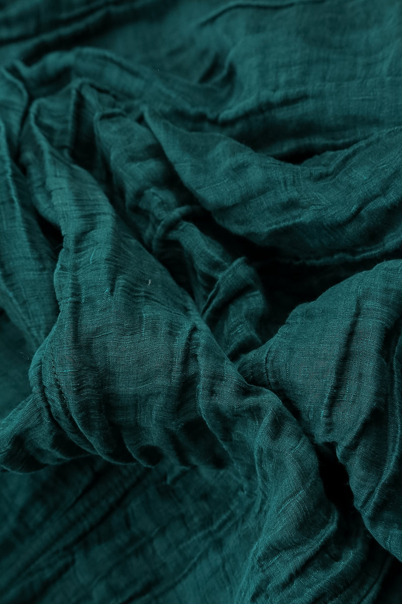 Balloon Shape Crinkled Peacock Silk Linen Skirt 5