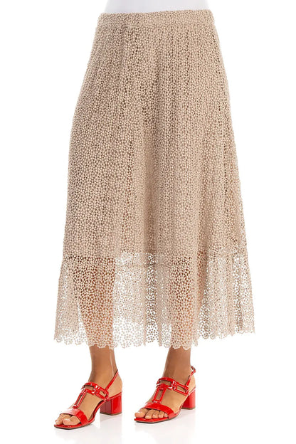 Beige Broderie Cotton Skirt 4