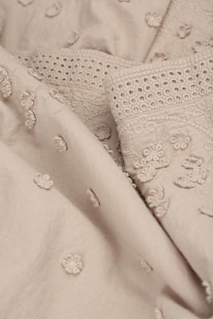Beige Floral Embroidered Cotton Trousers 6